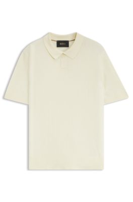 Silk knit polo with ribbed texture, Light Yellow
