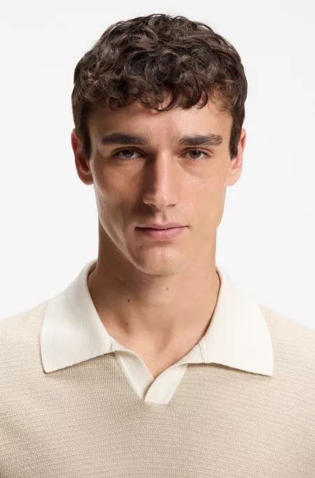 Johnny-collar knit polo in cotton and silk