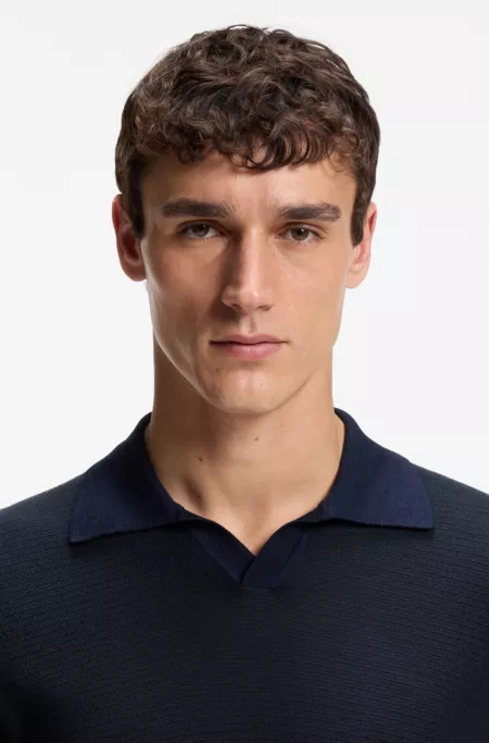 Johnny-collar knit polo in cotton and silk