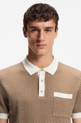 Polo de punto de algod&oacute;n y seda con estampado geom&eacute;trico, Marr&oacute;n