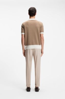 Cotton-silk knit polo with geometric pattern, Brown