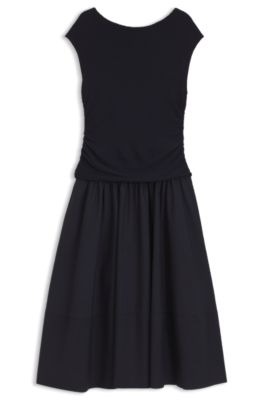 Vestido de punto estructurado con falda de popel&iacute;n, Azul oscuro