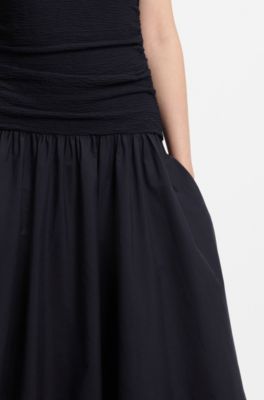 Vestido de punto estructurado con falda de popel&iacute;n, Azul oscuro