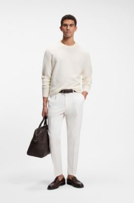Jersey regular fit de algod&oacute;n con estructura diagonal, Blanco