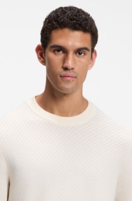 Jersey regular fit de algod&oacute;n con estructura diagonal, Blanco