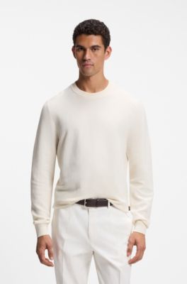 Jersey regular fit de algod&oacute;n con estructura diagonal, Blanco