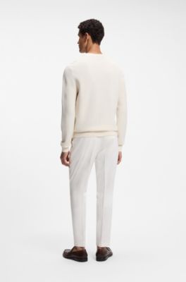 Jersey regular fit de algod&oacute;n con estructura diagonal, Blanco