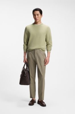 Regular-fit sweater in diagonal-structured cotton, Khaki