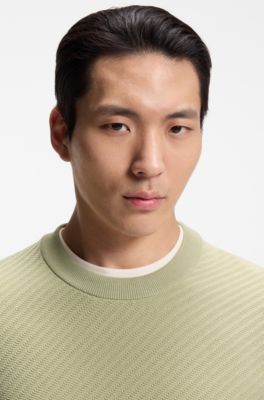 Regular-fit sweater in diagonal-structured cotton, Khaki