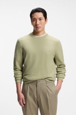 Regular-fit sweater in diagonal-structured cotton, Khaki