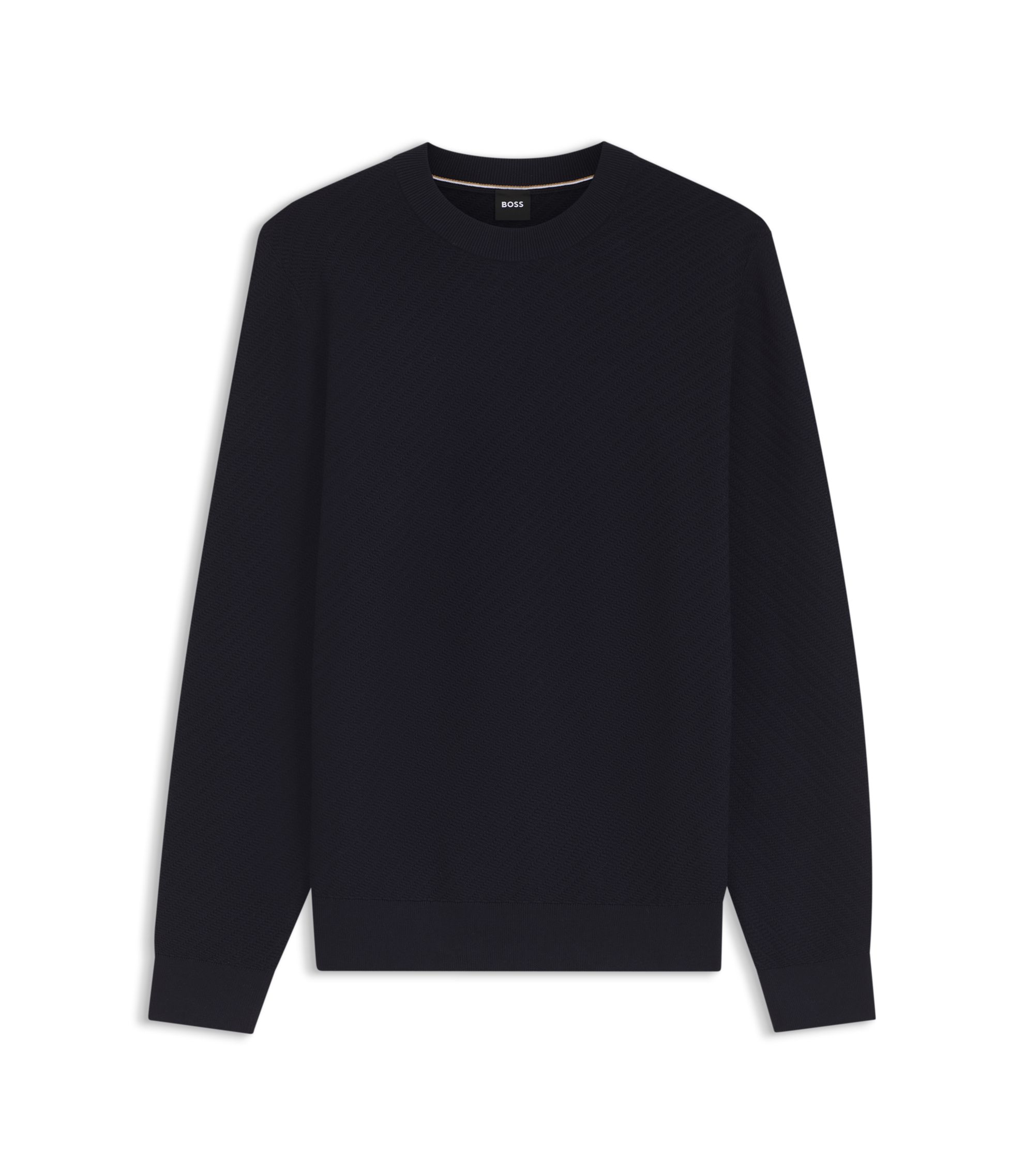 BOSS - Regular-fit sweater in diagonal-structured cotton - Dark Blue