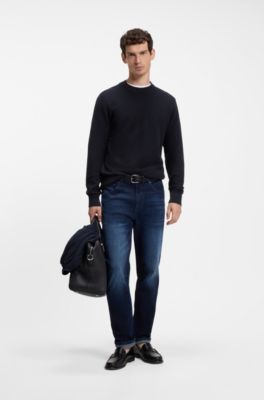 Jersey regular fit de algod&oacute;n con estructura diagonal, Azul oscuro
