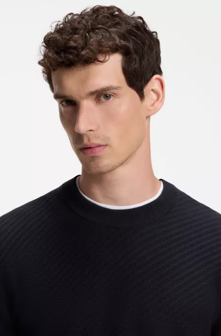 Regular-fit sweater in diagonal-structured cotton