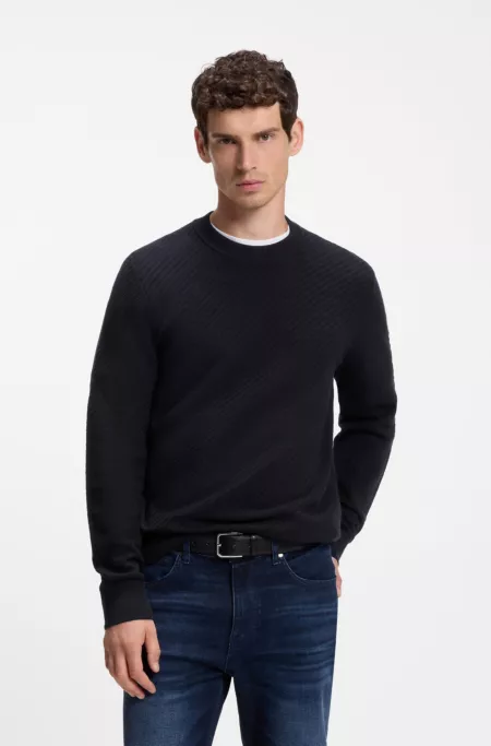 Regular-fit sweater in diagonal-structured cotton