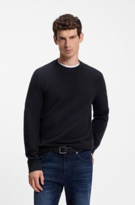 Jersey regular fit de algod&oacute;n con estructura diagonal, Azul oscuro