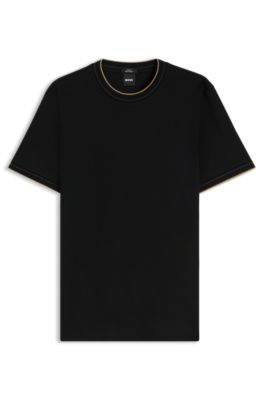 Camiseta slim fit de algod&oacute;n con cuello redondo, Negro