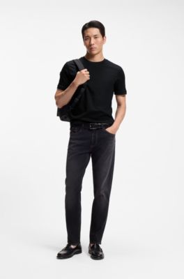 Camiseta slim fit de algod&oacute;n con cuello redondo, Negro
