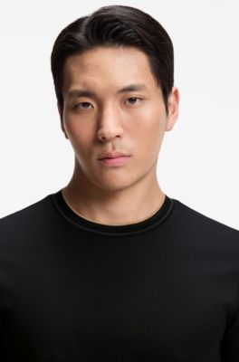 Camiseta slim fit de algod&oacute;n con cuello redondo, Negro
