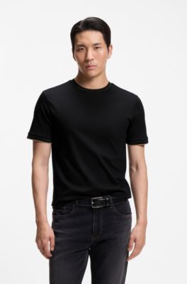 Camiseta slim fit de algod&oacute;n con cuello redondo, Negro
