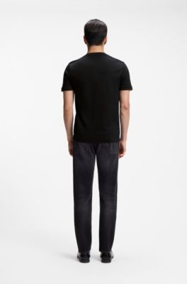 Camiseta slim fit de algod&oacute;n con cuello redondo, Negro