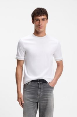 Slim-fit cotton T-shirt with crew neck, White