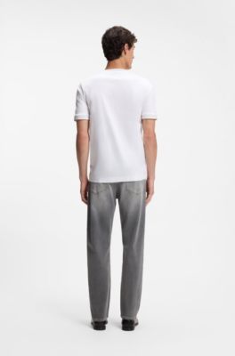 Slim-fit cotton T-shirt with crew neck, White