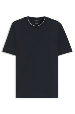 Slim-fit cotton T-shirt with crew neck, Dark Blue