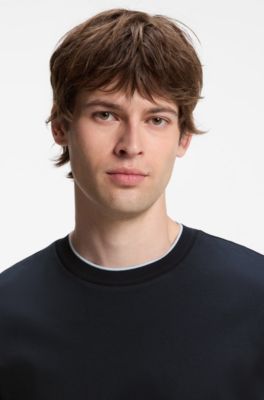 Slim-fit cotton T-shirt with crew neck, Dark Blue