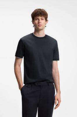 Slim-fit cotton T-shirt with crew neck, Dark Blue