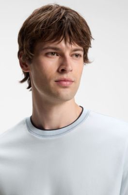 Slim-fit cotton T-shirt with crew neck, Light Blue