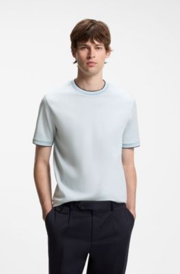Camiseta slim fit de algod&oacute;n con cuello redondo, Celeste