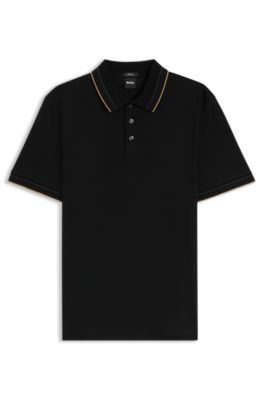Slim-fit polo shirt in mercerized cotton, Black