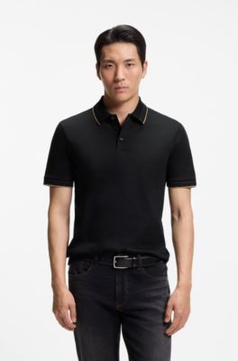 Slim-fit polo shirt in mercerized cotton, Black