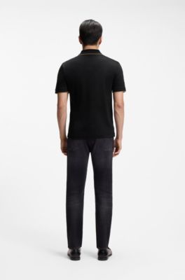 Slim-fit polo shirt in mercerized cotton, Black