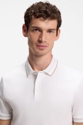 Slim-fit polo shirt in mercerized cotton, White