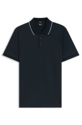 Slim-fit polo shirt in mercerized cotton, Dark Blue