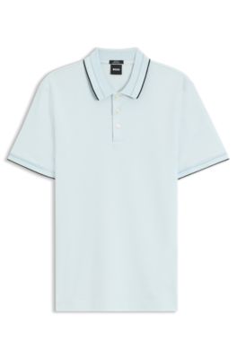 Polo slim fit de algod&oacute;n mercerizado, Celeste