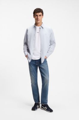 Camisa regular fit en dobby de algod&oacute;n el&aacute;stico, Blanco