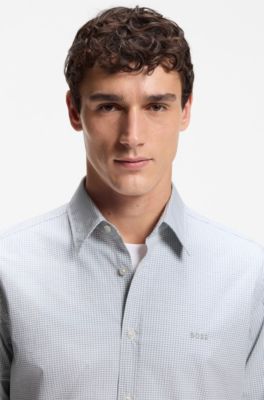 Camisa regular fit en dobby de algod&oacute;n el&aacute;stico, Blanco