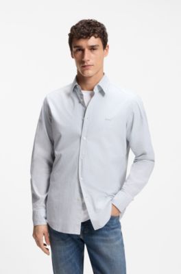 Camisa regular fit en dobby de algod&oacute;n el&aacute;stico, Blanco
