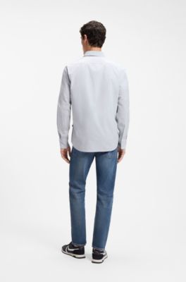 Camisa regular fit en dobby de algod&oacute;n el&aacute;stico, Blanco