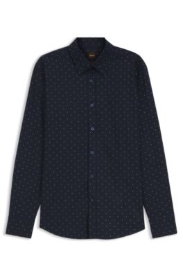 Camisa regular fit en dobby de algod&oacute;n el&aacute;stico, Azul oscuro