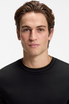 Long-sleeved T-shirt in mercerized cotton with contrast trim, Black