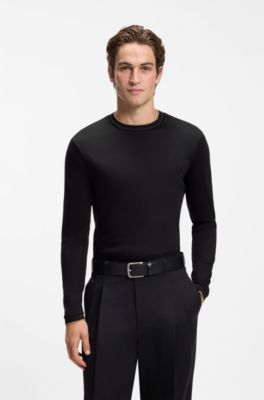 Long-sleeved T-shirt in mercerized cotton with contrast trim, Black