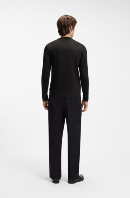 Long-sleeved T-shirt in mercerized cotton with contrast trim, Black