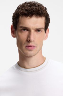 Camiseta de manga larga en algod&oacute;n mercerizado con ribetes en tono diferente, Blanco