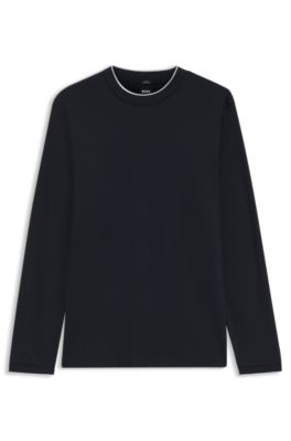 Camiseta de manga larga en algod&oacute;n mercerizado con ribetes en tono diferente, Azul oscuro