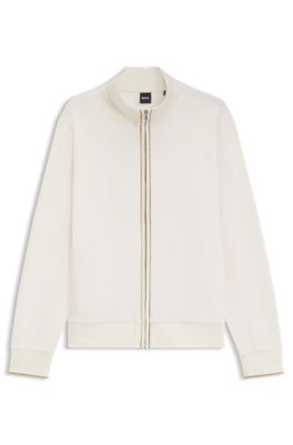 Cotton sweatshirt with zipper neck, White
