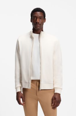 Sudadera con cuello con cremallera en algod&oacute;n, Blanco