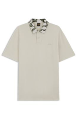 Polo Relaxed avec col en jacquard, Beige clair